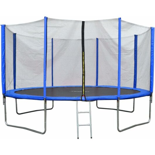 8ft, Blue Evre Outdoor Trampoline with Zip Enclosure Net Padded Spring Cover and Ladder