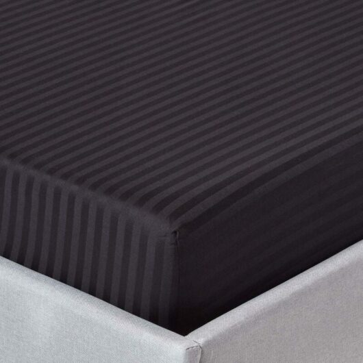 Black Egyptian Cotton Satin Stripe Fitted Sheet 330 Thread Count, Super King - Black - Black - Homescapes