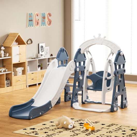 Blue Toddler Plastic Swing Slide Climber Playset