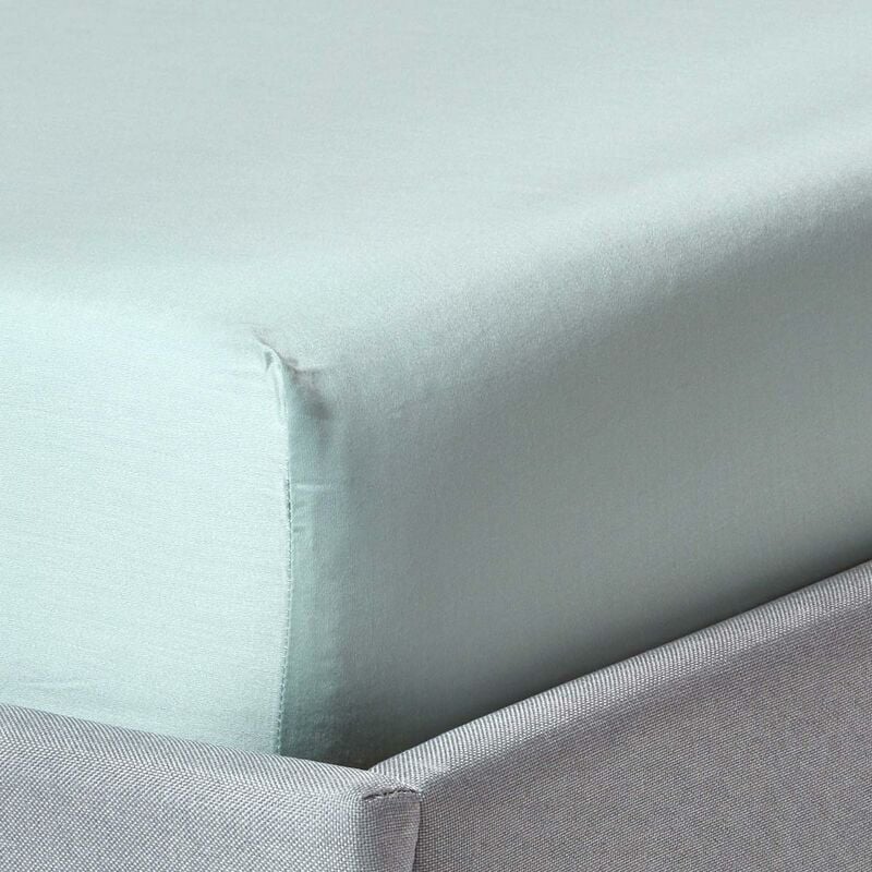 HOMESCAPES Duck Egg Blue Organic Cotton Deep Fitted Sheet 18 inch 400 Thread count, King - Duck Egg Blue