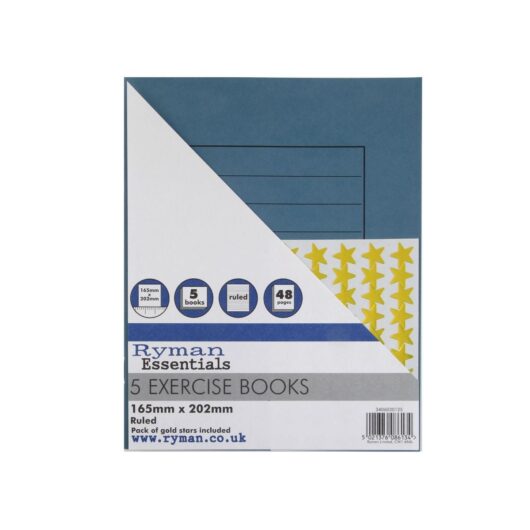 Ryman Exercise Book Ruled Pack of 5 165x202mm, Assorted