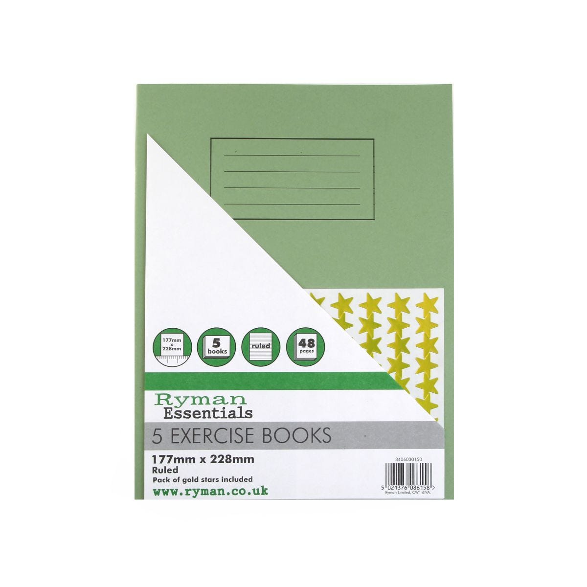 Ryman Exercise Books Ruled with Margin Pack of 5 177x228mm, Ruled + Margin Asstd