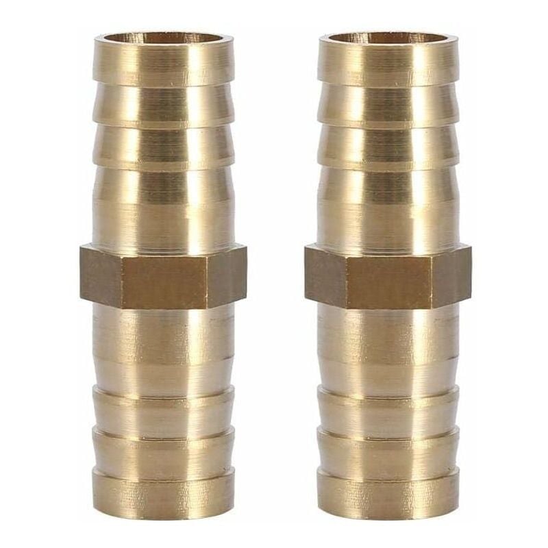 16mm 2pcs)Two Way Straight Pipe Fitting Brass Barbed Connector Tube Joint 6/8/10/12/14/mm