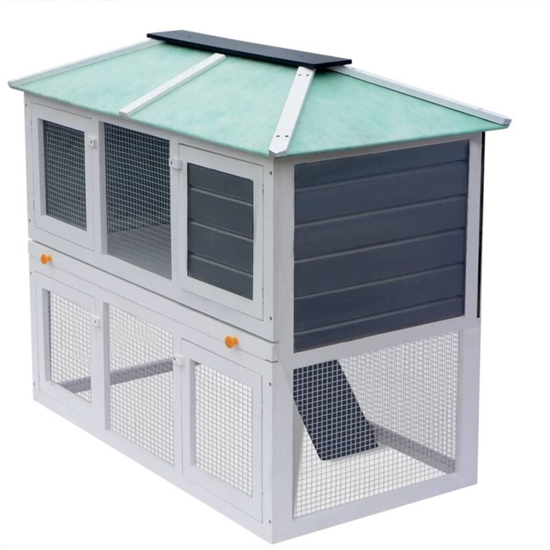 Animal Rabbit Cage Double Floor Wood Vidaxl