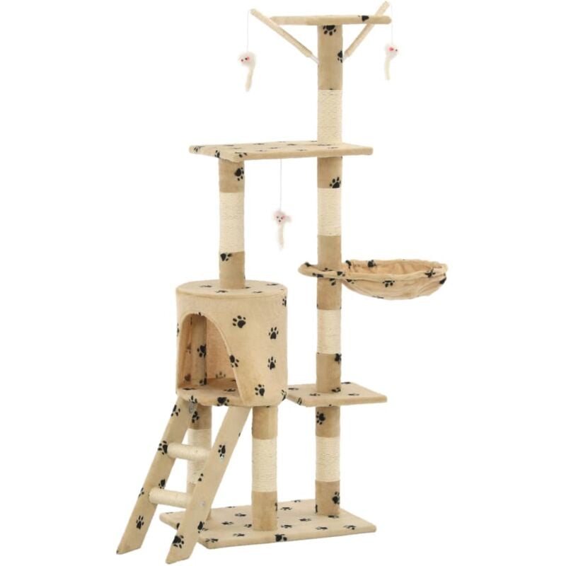 Cat Tree with Sisal Scratching Posts 138 cm Beige Paw Prints Vidaxl