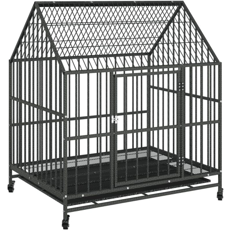 Dog Cage with Wheels Black Galvanised Steel Vidaxl