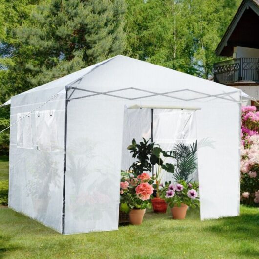 Costway - Portable Garden Greenhouse Walk-in Gardening Greenhouse Roll-up Door 4 Windows