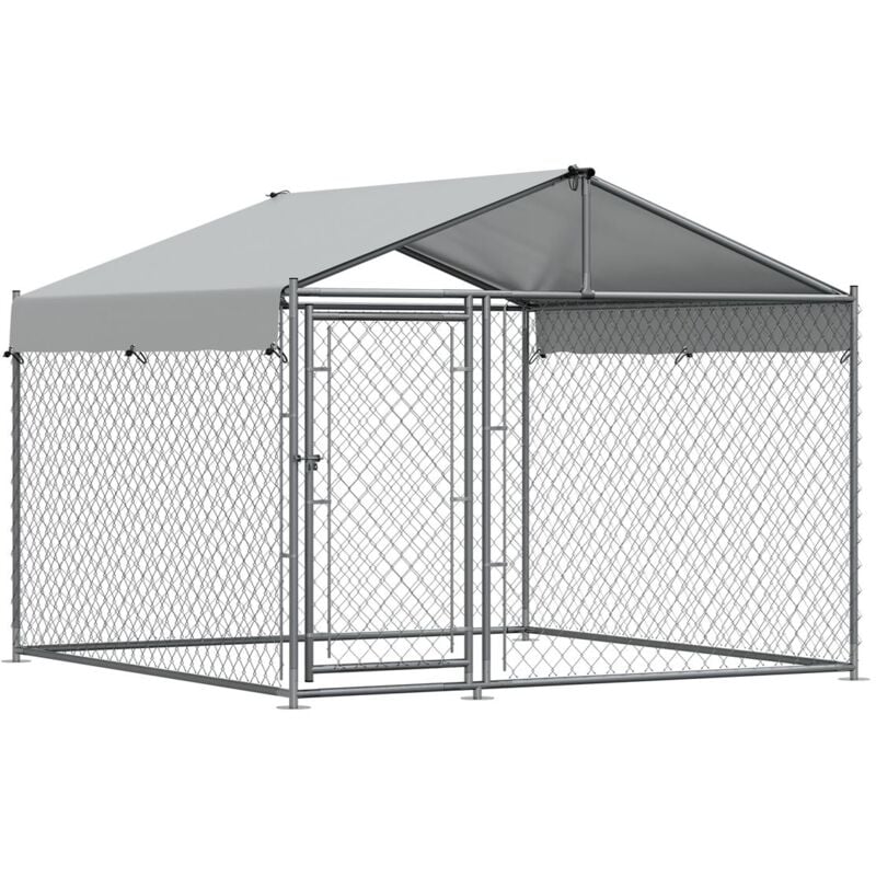 DG281 Dellonda Galvanised Steel Dog Kennel with Roof Cover & Chain Link Fencing - Sealey