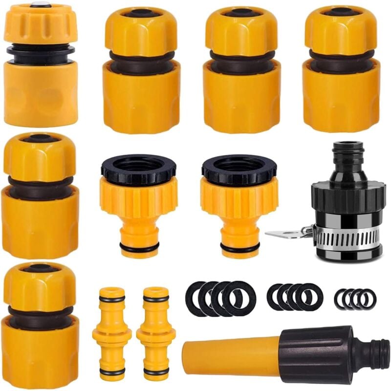 Tinor - Hose Connector Garden Hose Fitting Set.1Nozzle,5 Hose End Quick Connector,1Hose Waterstop Connector,2 Double Male Snap Connector,2 Hose Tap