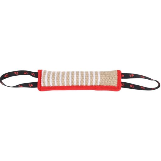 Dog Bite Pillow Tear Resistant Interactive Portable Puppy Training Jute Tug Toy with Strong Handles for Small Medium Large Dogs Red Border Footprint