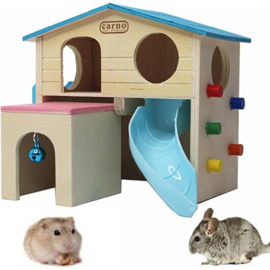 Hamster House Pets Small Animal Hideout with Funny Climbing Ladder Slide Wooden Hut Play Toys Chews for Small Animals Like Dwarf Hamster and
