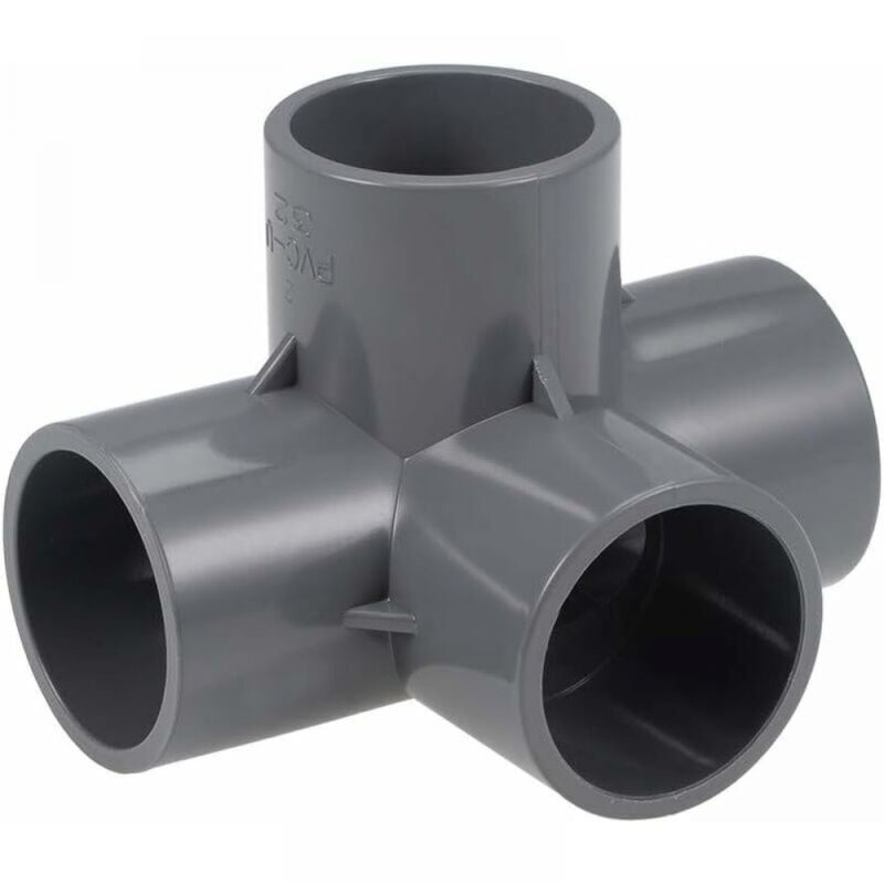 4 Way Elbow pvc Pipe Fitting Furniture Grade 32mm Tee Corner Connectors Grey 10Pcs
