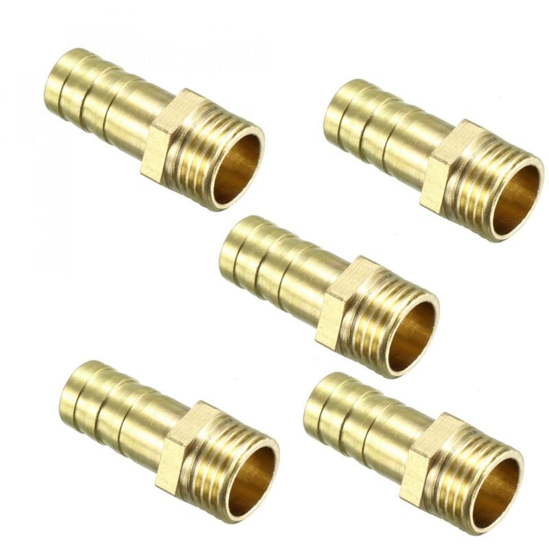 5pcs Brass Hose Barb Fitting 10mm Barbed x 1/4 PT Male Connector Adapter