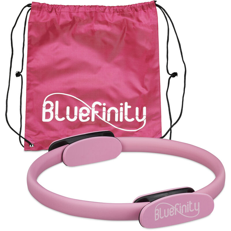 Bluefinity pilates ring and workout booklet, dual grip, yoga fitness circle, pelvic floor, fibreglass, Ø 37 cm, pink