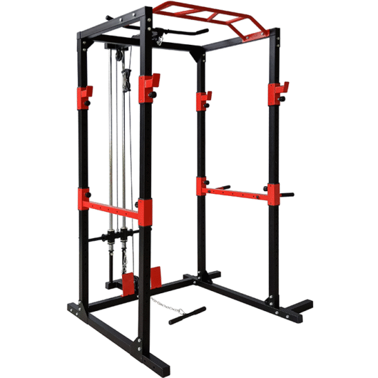 BodyTrain Heavy Duty Professional Adjustable Power Rack Weight Lifting Cage with Cable System & Deluxe Pull Up Bar