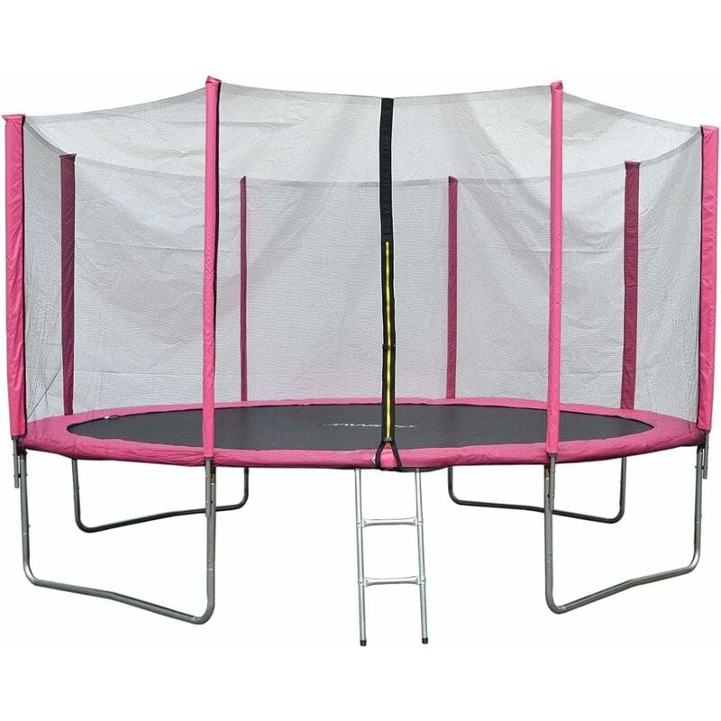 Evre - 8ft, Pink Outdoor Trampoline with Zip Enclosure Net Padded Spring Cover and Ladder