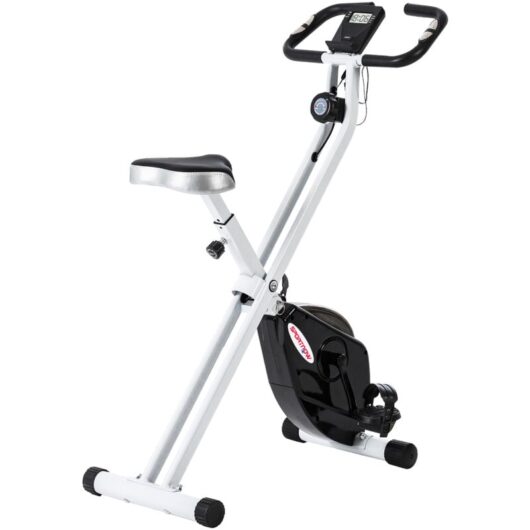 Folding Exercise Bike with Heart-Rate Sensor for Home Use, Black/White - Sportnow