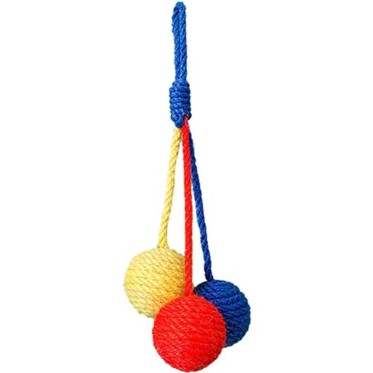 Groofoo - Sisal Ball Hanging Cat Toy with Built in Sound Stone Scratch Resistant Interactive Hanging Cat Ball Toys for Boredom Relief and Exercise