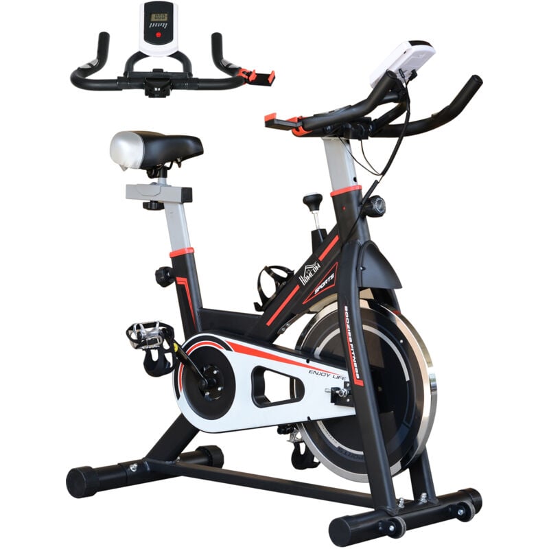 Homcom - Exercise Bike Indoor Cycling w/ lcd Display, Heart Rate Sensor Black