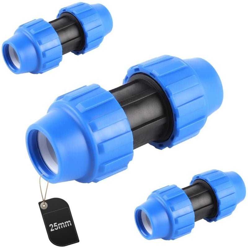 PP Connector for PE Tube 25mm, Plastic PE Connector Straight PP Connector for Water Pipe Connector PPR PE PVC Pipe Connection Fitting, 3 Pieces
