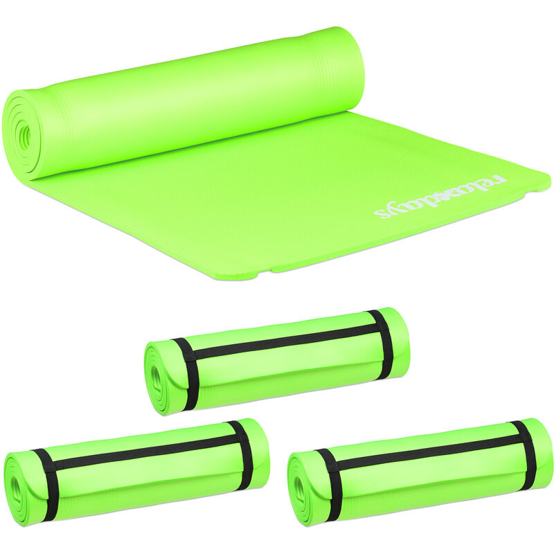 Relaxdays - 4x Yoga Mats, for Pilates and Other Exercises, With Carry Straps, for Gym or Home, Padded, 1x60x180 cm, Green