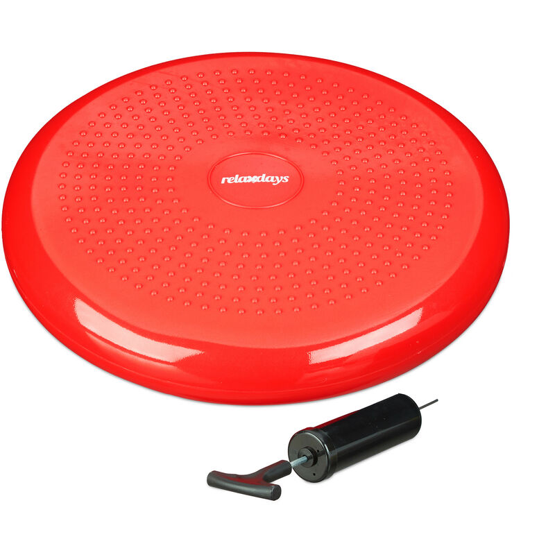 Relaxdays Balance Disc, 33 cm Stability Wobble Cushion with Air Pump, Balance Pillow with Nubs, Fitness Board, Red