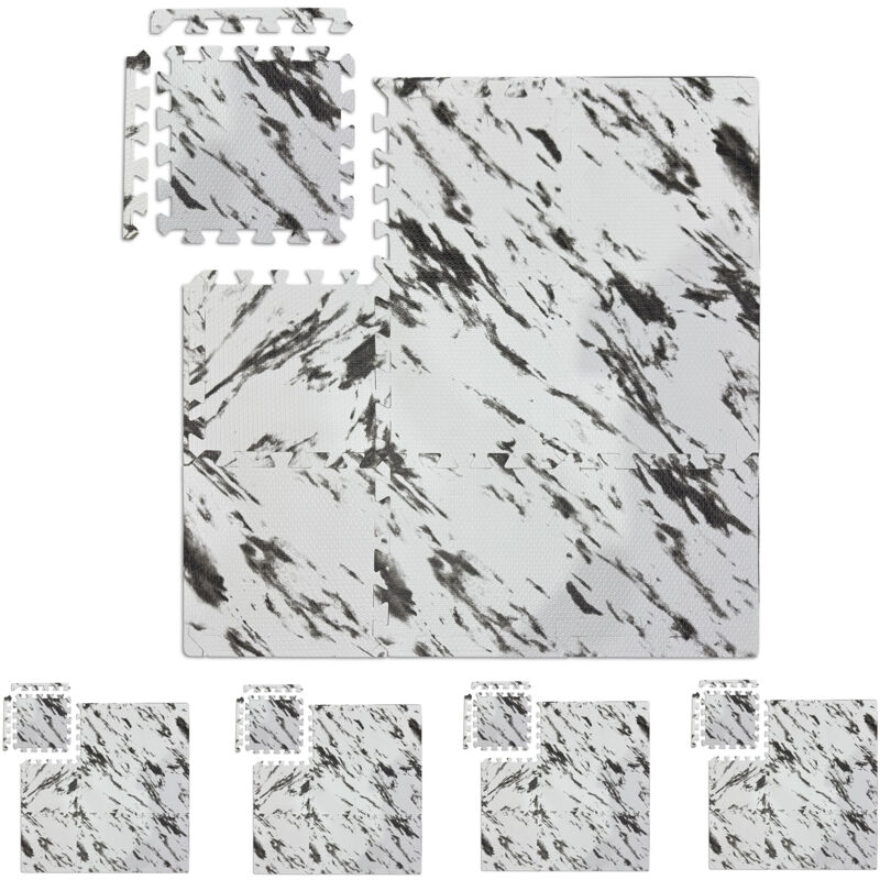 Relaxdays Floor Protection Mat, 45 Puzzle Pads for Sports & Fitness Equipment, 4.25 m², EVA Foam, BPA-free, White Marble