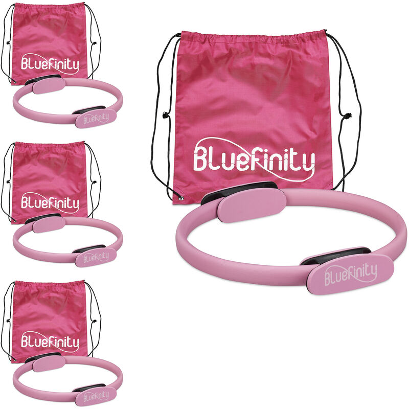 Relaxdays - Set of 4 Pilates Rings and Workout Booklet, Dual Grip,Yoga fitness circle, pelvic floor, fibreglass, ø 37 cm, pink