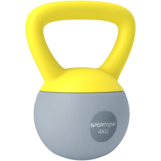SPORTNOW 4KG Kettlebell with Soft Body and Non-Slip Handle, Yellow and Grey