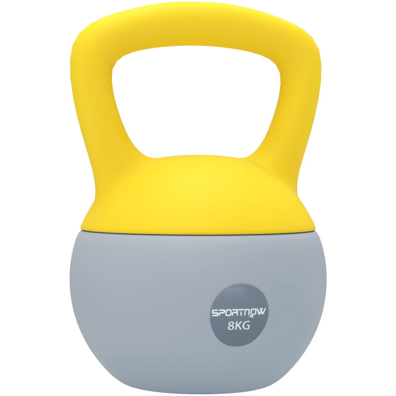 Sportnow - 8KG Kettlebell with Soft Body and Non-Slip Handle, Yellow and Grey