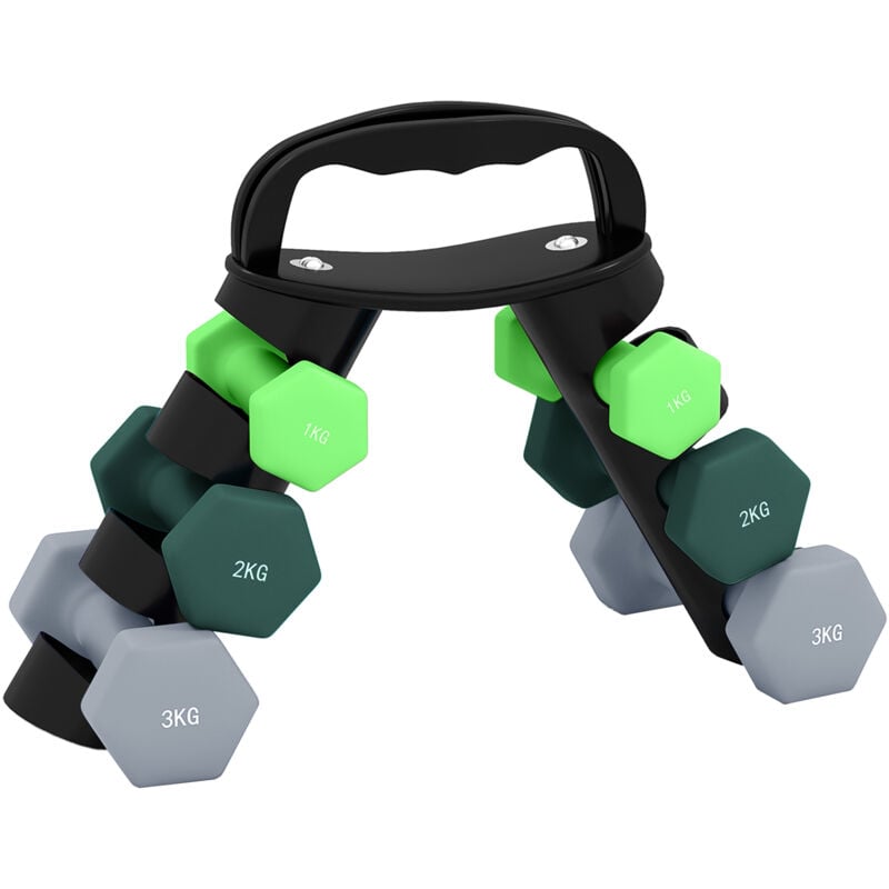 Sportnow - Dumbbells Set with Storage Rack, 2 x 1kg, 2 x 2kg, 2 x 3kg, Green