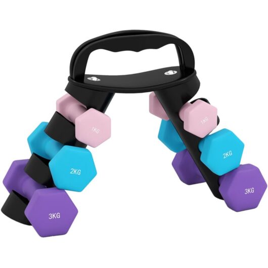 Sportnow - Dumbbells Set with Storage Rack, 2 x 1kg, 2 x 2kg, 2 x 3kg, Pink