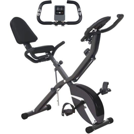 Sportnow - Folding Exercise Bike with Arm Bands and Hand Pulse Sensor, Black