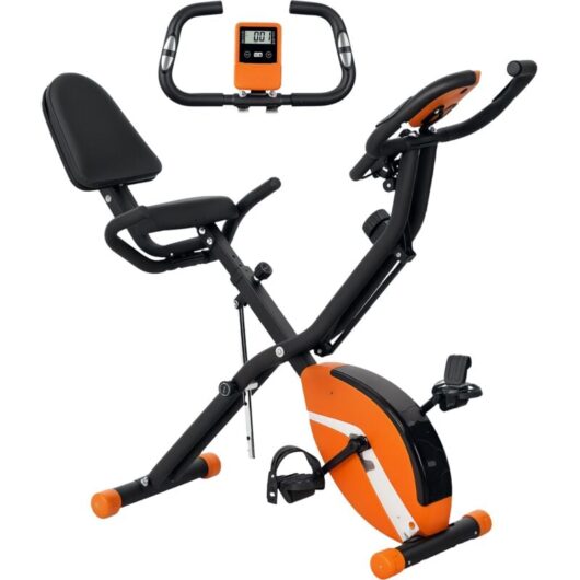 Sportnow - Folding Exercise Bike with Arm Bands and Hand Pulse Sensor, Orange