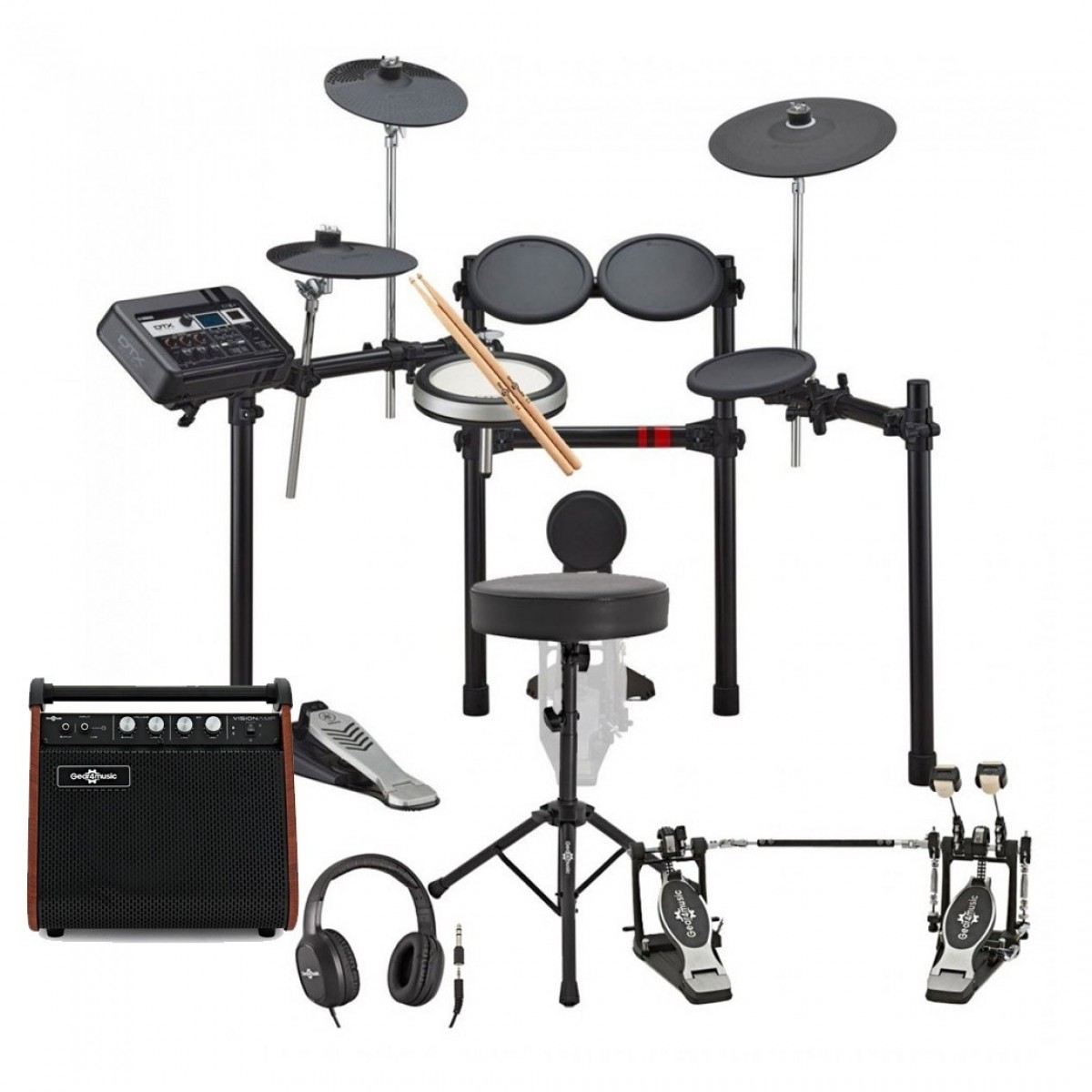 Yamaha DTX6K-X Electronic Drum Kit w/ Double Pedal Complete Bundle