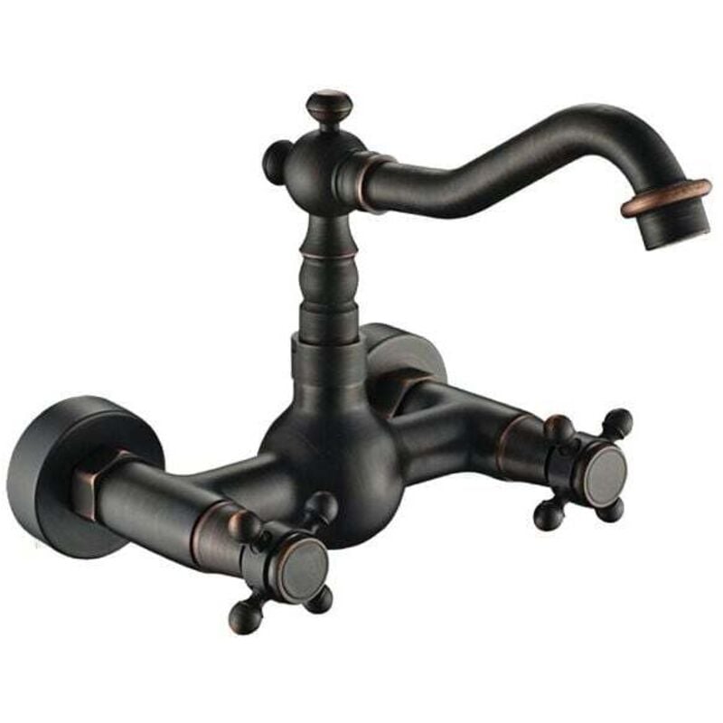 Ymyny - Antique Style Kitchen Mixer Tap Wall Mounted Antique Brass (Black) mumu