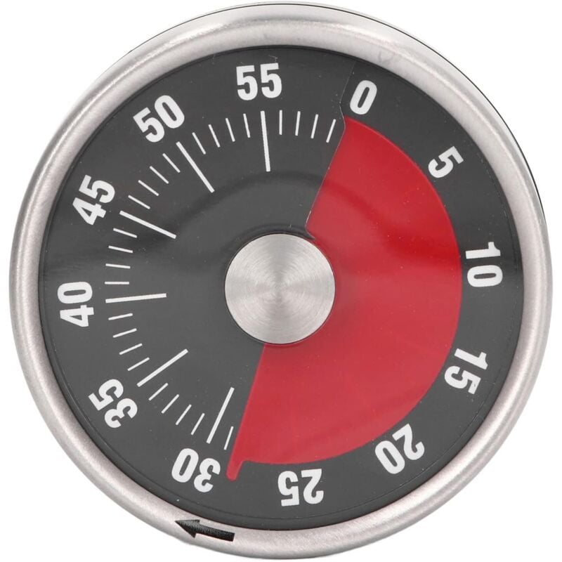 60 Minute Visual Kitchen Clock with Magnetic Back and 70dB Alarm, Stainless Steel Mechanical Countdown Timer - Black