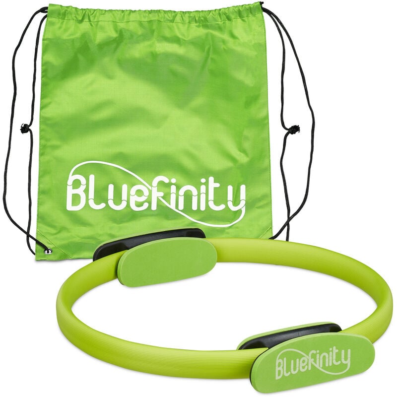 Bluefinity pilates ring and workout booklet, dual grip, yoga fitness circle, pelvic floor, fibreglass, Ø 37 cm, green
