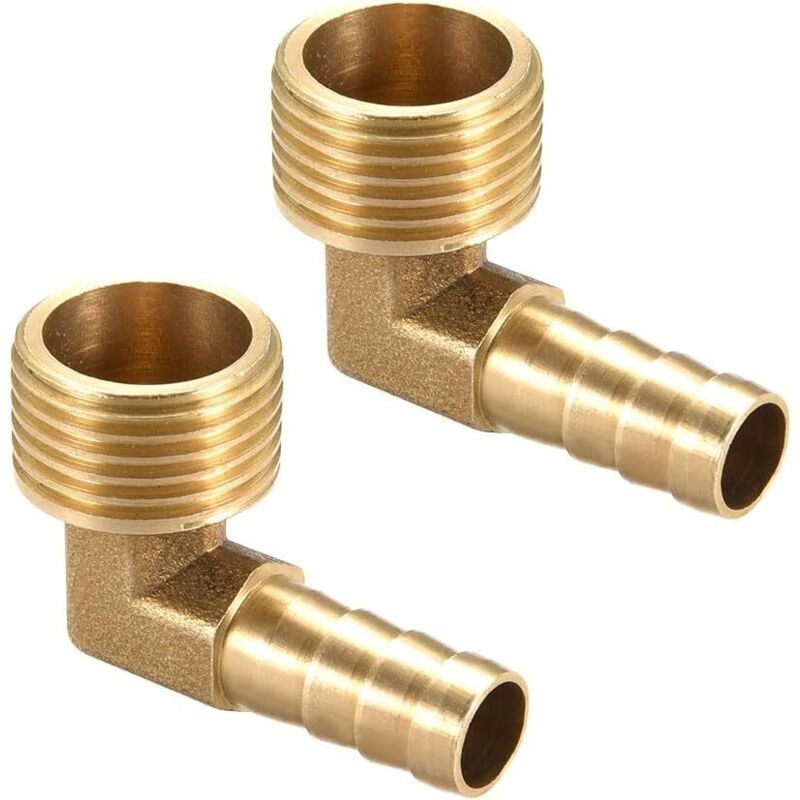 Brass Barbed Hose Fitting 90° Elbow 10mm Barbed x1/2' g Male Hose 2Pcs