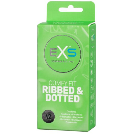 EXS 3in1 Comfy Fit Ribbed & Dotted Condoms 12 pcs - Clear