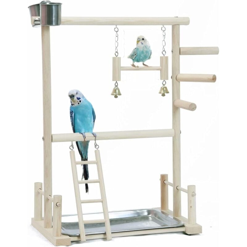Wooden Parrot Perch, Parrot Playground Ladders and Feeders - Cockatoo Cage Accessory - Bird Playground, 36 x 23 x 53CM