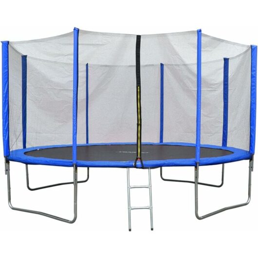 12ft, Blue EVRE Outdoor Trampoline with Zip Enclosure Net Padded Spring Cover and Ladder