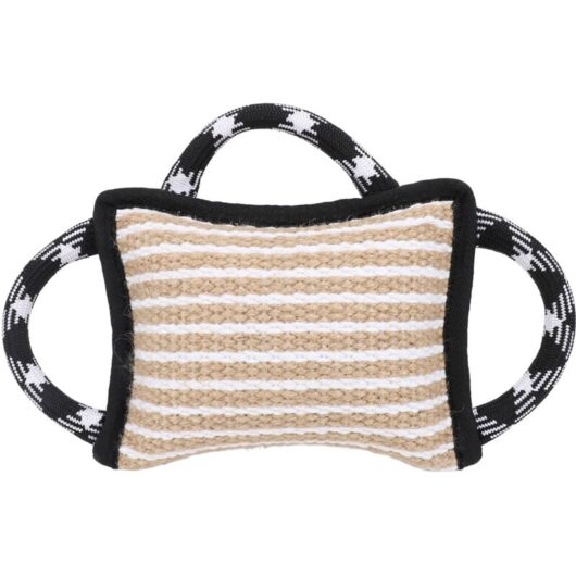 Biting Pad with 3 Strong Handles Jute Tear Resistant Interactive Play Dog Bite Tug Toy for Adult Dog Black