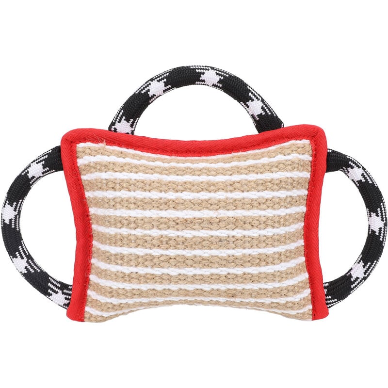 Biting Pad with 3 Strong Handles Jute Tear Resistant Interactive Play Dog Bite Tug Toy for Adult Dog Red
