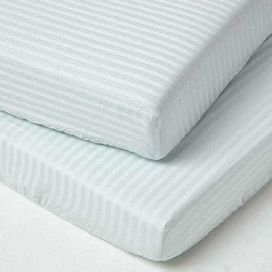 Homescapes - Blue Cotton Stripe Cot Bed Fitted Sheets 330 Thread Count, 2 Pack - Blue