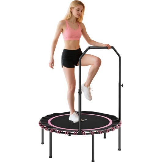 SPORTNOW 40'' Foldable Fitness Trampoline Rebounder with Handle, Pink