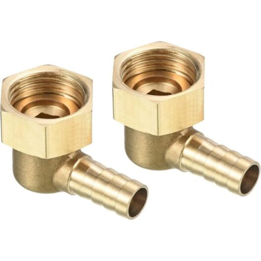 Brass hose fitting, barbed hose connector, 10 mm x G1/2 female thread with union nut for water, fuel and air, 2-pack