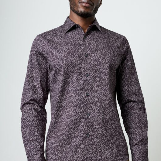 Long Sleeve Regular Fit Micro Flower Print Shirt Dark Red Multi