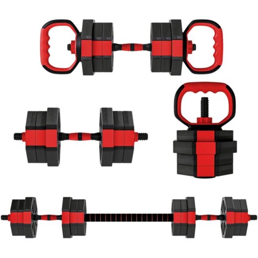 SPORTNOW 4-in-1 Adjustable Weight Dumbbells Set, 20kg Free Weights Set, Red