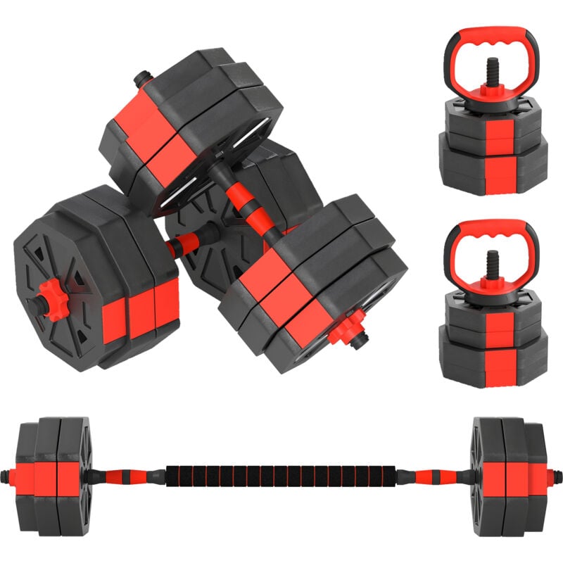 SPORTNOW 4-in-1 Adjustable Weight Dumbbells Set, 30kg Free Weights Set, Red